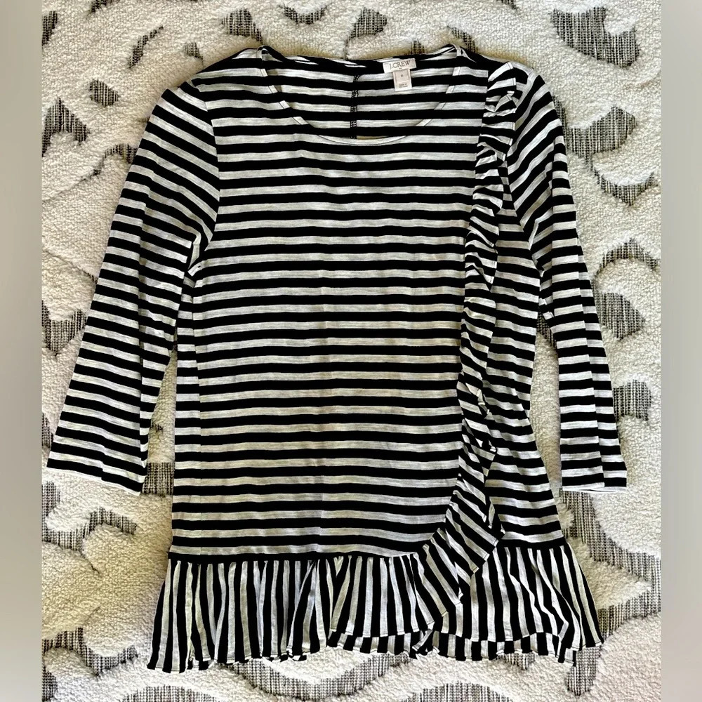 J Crew Asymmetrical Black White Striped Peplum Top Sz M